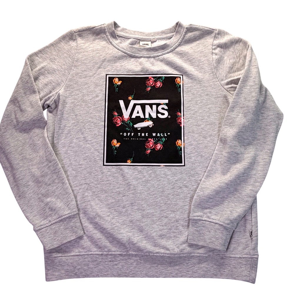 Vans Off The Wall Floral Graphic Box Logo Sweatshirt Heather Grey Pullover